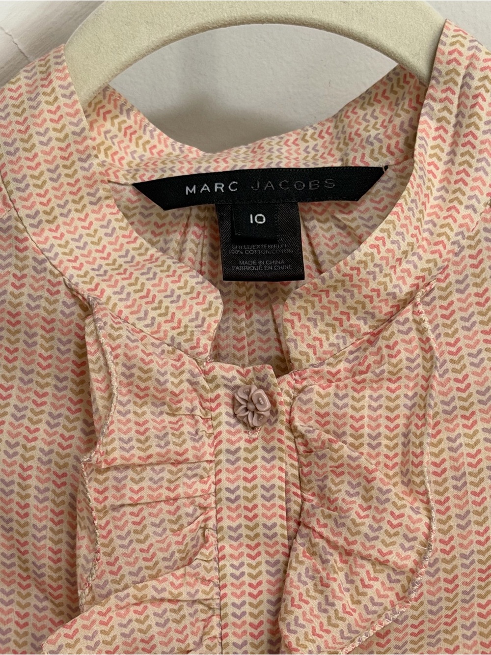 Marc Jacobs Pink & Cream Heart-Print Ruffle Blouse size 10